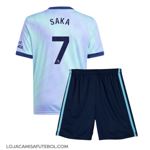 Camisa de Futebol Arsenal Bukayo Saka #7 Equipamento Alternativo Infantil 2024-25 Manga Curta (+ Calças curtas)